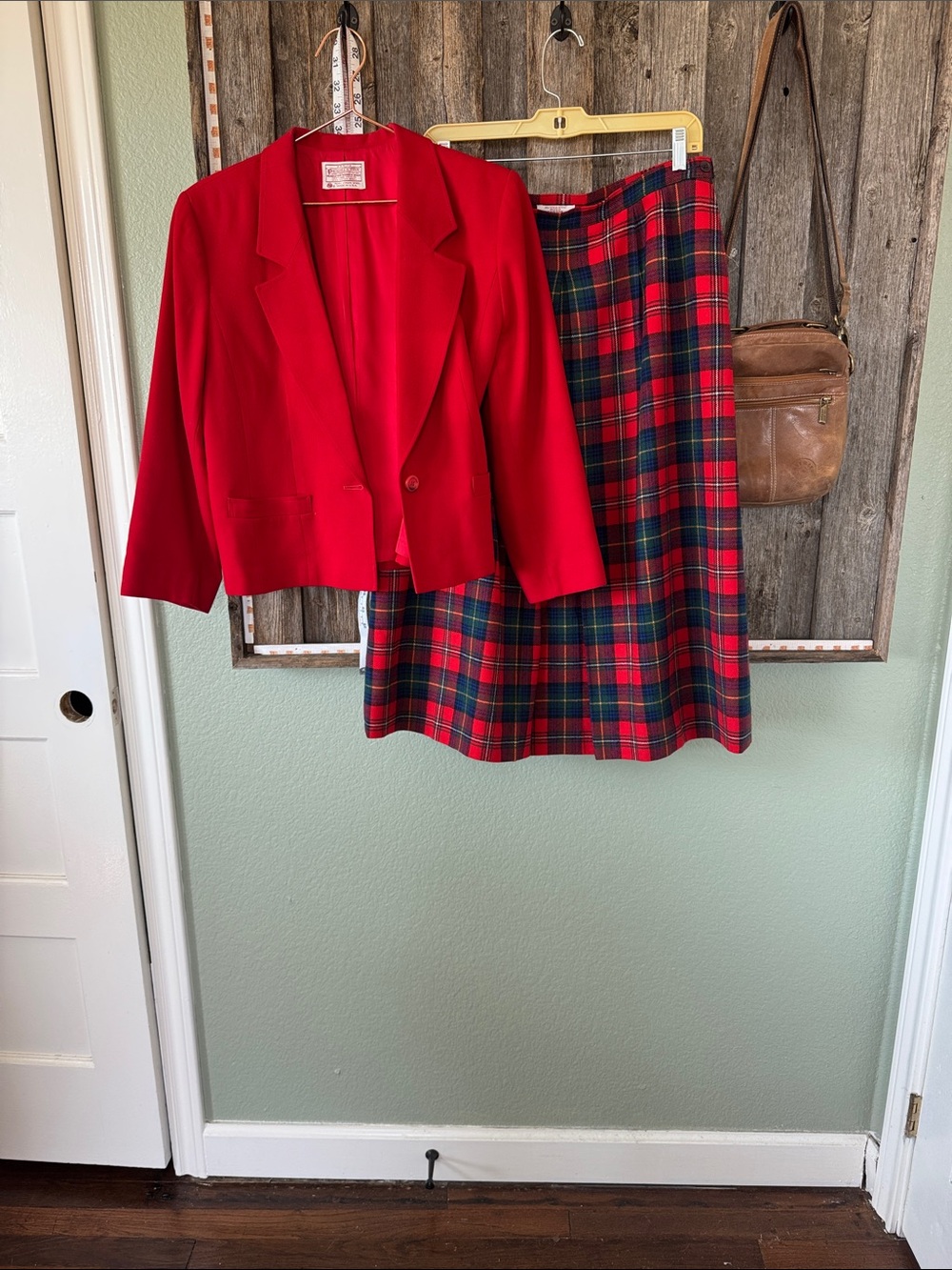 Pendleton Red Blazer with Red & Green Plaid Skirt size 14P